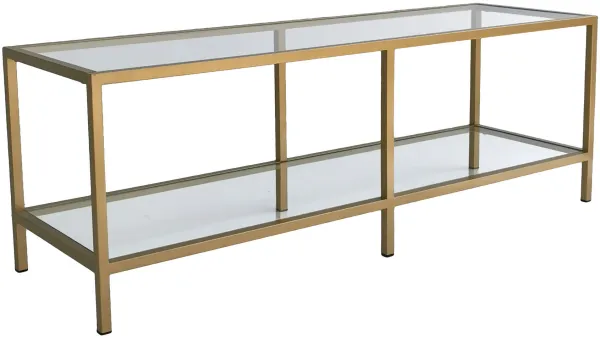 NORDVÄRK Basic TV-bord, m. 1 hylde - glas og guld metal (130x40)